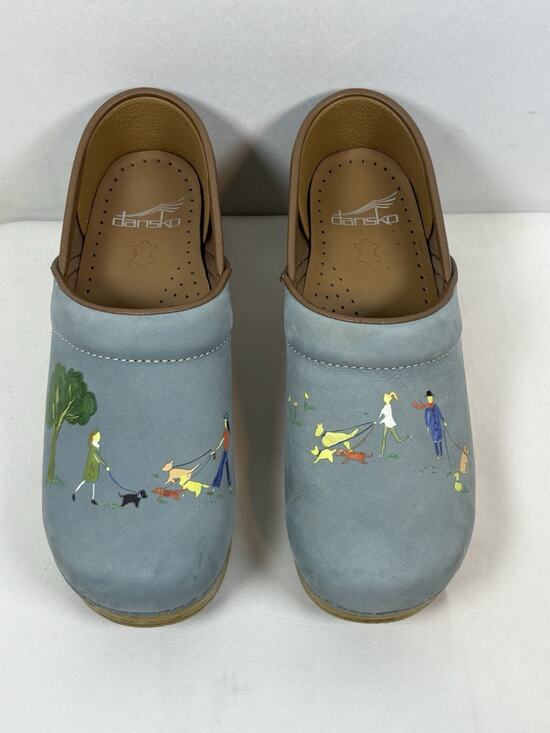 Dansko Shoes - Dansko Twin Pro Dog Walkers Milled Nubuck Womens Clogs Blue/Brown Size 37